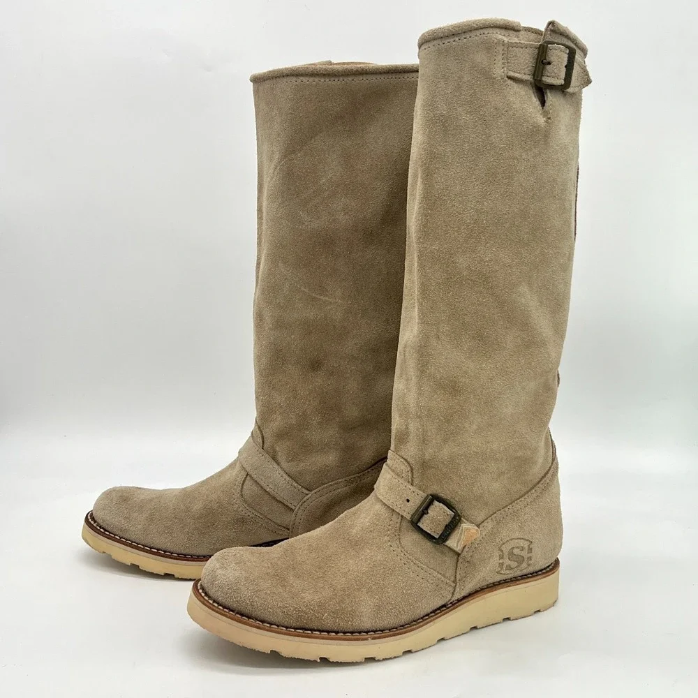 Sendra Women's Knee High Boots US Sz 10 EU Sz 41 Tan Suede Buckles Rubber $250